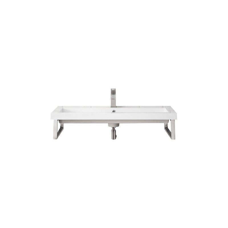 JAMES MARTIN 055BK16BNK39.5WG2 TWO BOSTON 15 1/4 INCH WALL BRACKETS IN BRUSHED NICKEL WITH 39.5 INCH WHITE GLOSSY COMPOSITE COUNTERTOP