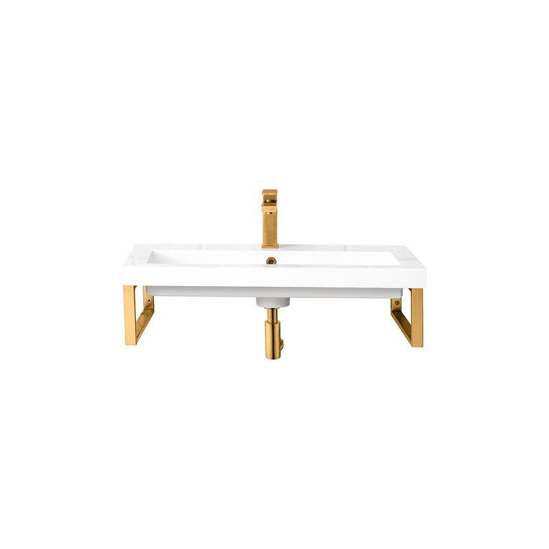 JAMES MARTIN 055BK16RGD31.5WG2 TWO BOSTON 15 1/4 INCH WALL BRACKETS IN RADIANT GOLD WITH 31.5 INCH WHITE GLOSSY COMPOSITE COUNTERTOP