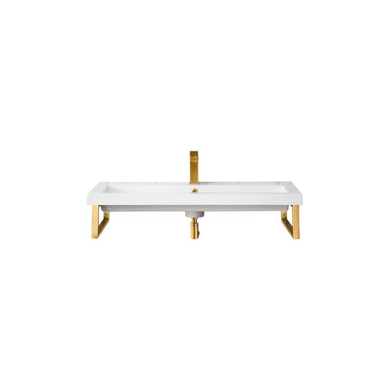 JAMES MARTIN 055BK16RGD39.5WG2 TWO BOSTON 15 1/4 INCH WALL BRACKETS IN RADIANT GOLD WITH 39.5 INCH WHITE GLOSSY COMPOSITE COUNTERTOP