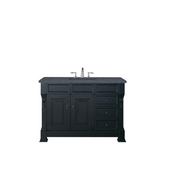 JAMES MARTIN 147-114-5236-3CSP BROOKFIELD 48 INCH ANTIQUE BLACK SINGLE VANITY WITH DRAWERS WITH 3 CM CHARCOAL SOAPSTONE QUARTZ TOP WITH SINK