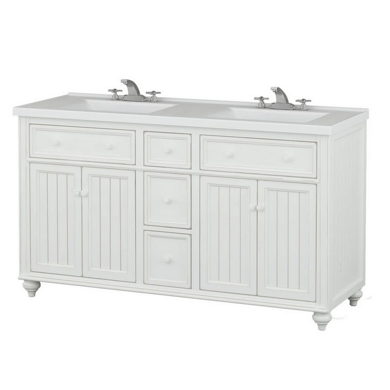 SAGEHILL DESIGNS CR6021DN DESIGNER WHITE COTTAGE RETREAT 60 INCH BATHROOM VANITY CABINET ONLY WITH 3 DRAWERS AND 2 CABINETS