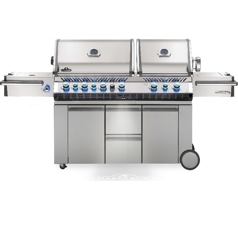 NAPOLEON PRO825RSBISS-3 PRESTIGE PRO 825 94 1/4 INCH FREE-STANDING GAS GRILL WITH POWER SIDE, INFRARED REAR AND BOTTOM BURNERS