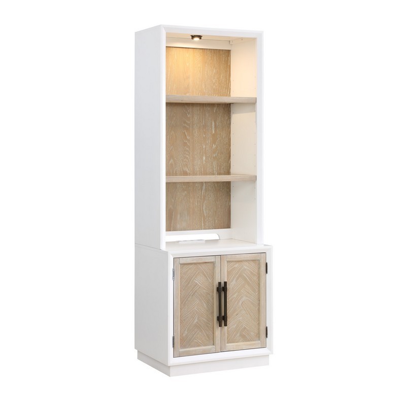PANAMA JACK 150-420-435C BOCA 26 INCH GRANDE DOOR CABINET WITH HUTCH - WHITE AND BRUSHED NATURAL OAK