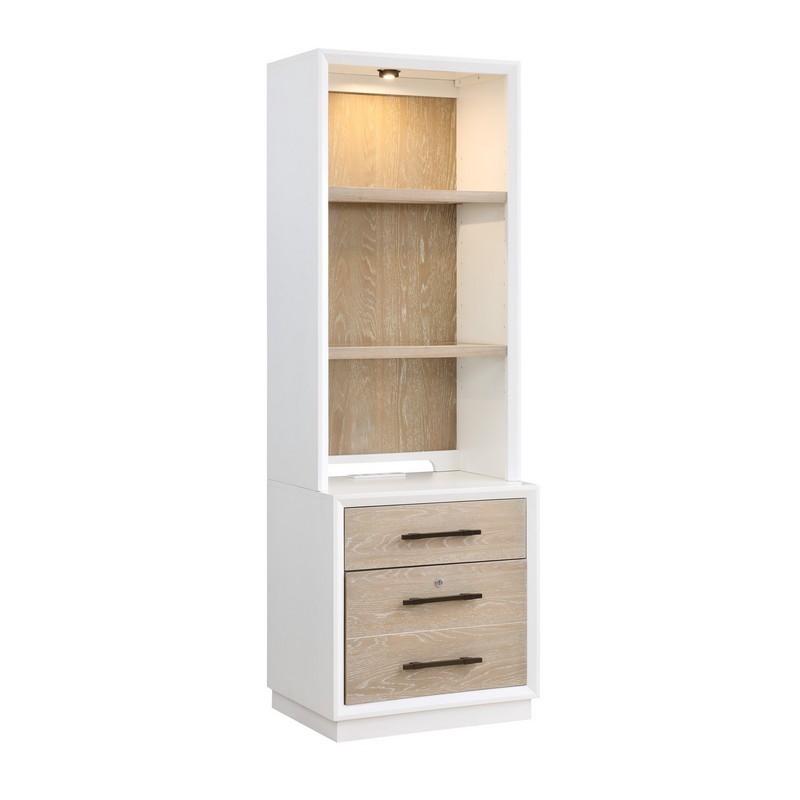 PANAMA JACK 150-425-435C BOCA 26 INCH GRANDE DRAWER FILE CABINET WITH HUTCH - WHITE AND BRUSHED NATURAL OAK