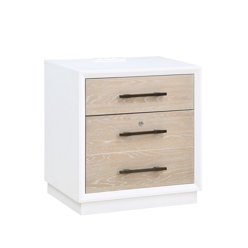 PANAMA JACK 150-425 BOCA 26 INCH GRANDE DRAWER FILE CABINET WITH USB - WHITE AND BRUSHED NATURAL OAK