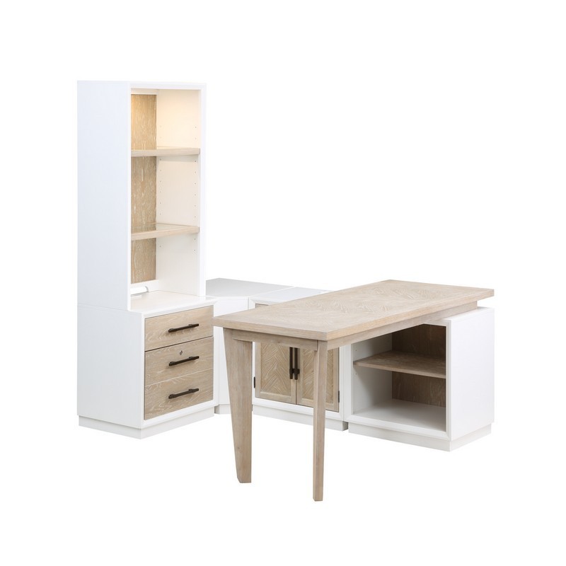 PANAMA JACK 150-6PCHO BOCA 64 INCH GRANDE HOME OFFICE 6-PIECE SET - BRUSHED NATURAL OAK AND HIGH GLOSS WHITE