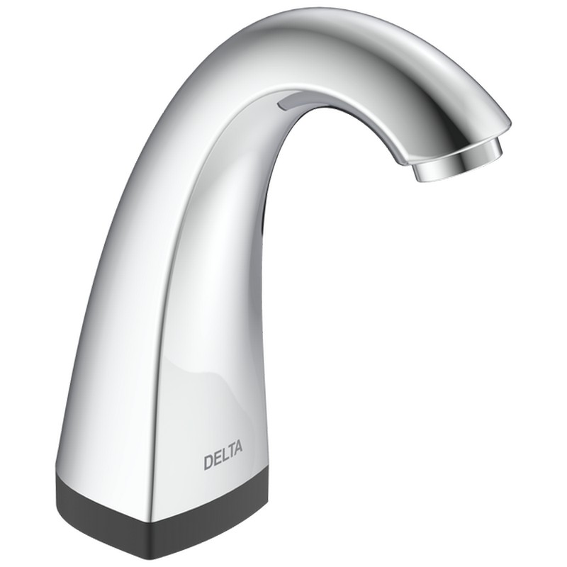 DELTA 590TPA0128TR COMMERCIAL 7 1/2 INCH SINGLE HOLE DECK MOUNT HI-RISE SPOUT ELECTRONIC 1.5 GPM HARDWIRE OPERATED BATHROOM FAUCET WITH PROXIMITY SENSING TECHNOLOGY AND RECESSED CONTROL BOX - CHROME