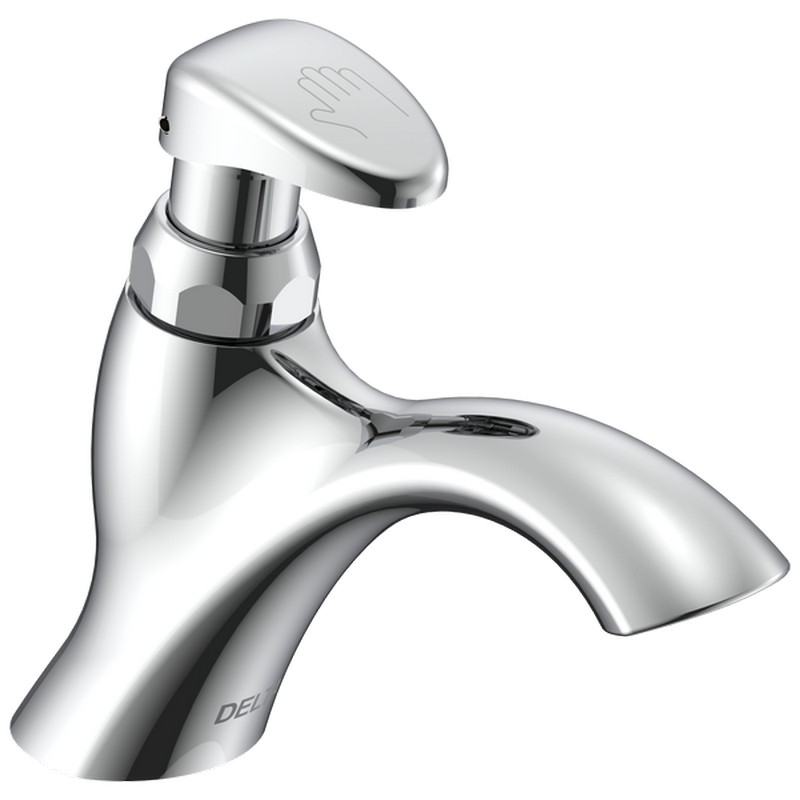 DELTA 87T905 COMMERCIAL 6 INCH SINGLE HOLE DECK MOUNT 0.35 GPM METERING BATHROOM FAUCET WITH SLOW CLOSE KNOB HANDLE - CHROME