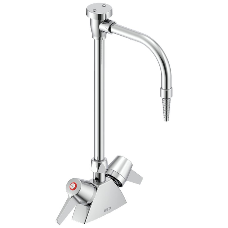 DELTA W6700-10-C COMMERCIAL 14 3/4 INCH TWO HOLE DECK MOUNT GOOSENECK LABORATORY MIXING FAUCET WITH ANGLE SPOUT AND TWO LEVER BLADE HANDLES - CHROME