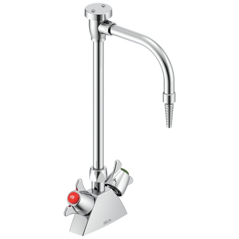 DELTA W6700-10 COMMERCIAL 14 3/4 INCH TWO HOLE DECK MOUNT GOOSENECK LABORATORY MIXING FAUCET WITH SWIVEL SPOUT - CHROME