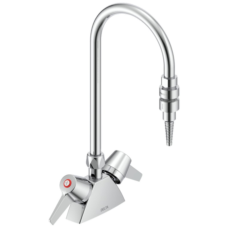 DELTA W6700-9-C COMMERCIAL 14 3/4 INCH TWO HOLE DECK MOUNT GOOSENECK LABORATORY MIXING FAUCET WITH TWO LEVER BLADE HANDLES - CHROME