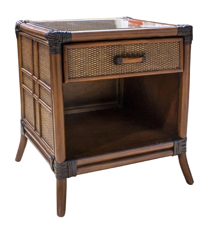 HOSPITALITY RATTAN 1102-5644-ATQ-GL PALM COVE 22 INCH 1 DRAWER NIGHTSTAND WITH GLASS - ANTIQUE