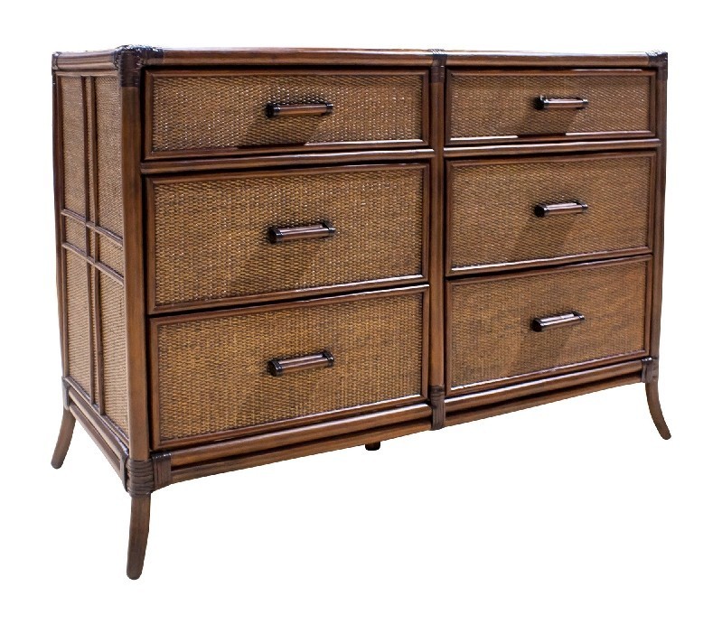 HOSPITALITY RATTAN 1102-5645-ATQ-GL PALM COVE 52 INCH 6 DRAWER DRESSER WITH GLASS - ANTIQUE