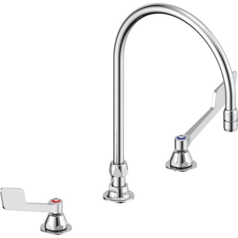 DELTA 23C645-R7 COMMERCIAL 14 1/8 INCH THREE HOLES WIDESPREAD 1.5 GPM TWO BLADE HANDLES BATHROOM FAUCET - CHROME