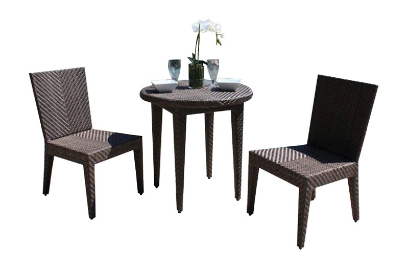HOSPITALITY RATTAN 903-3305-JBP-3DS-CUSH SOHO 3-PIECE DINING SIDE CHAIR BISTRO SET WITH CUSHIONS - JAVA BROWN