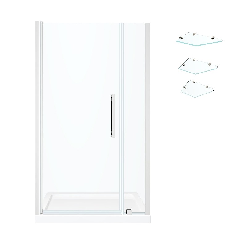 OVE DECORS PA051011 ENDLESS PASADENA 36 INCH ALCOVE FRAMELESS PIVOT SHOWER DOOR WITH BASE AND SHELVES