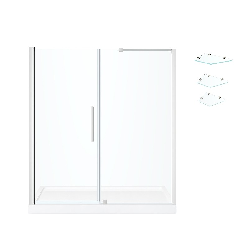 OVE DECORS PA056041 ENDLESS PASADENA 60 INCH ALCOVE FRAMELESS PIVOT SHOWER DOOR WITH BASE AND SHELVES