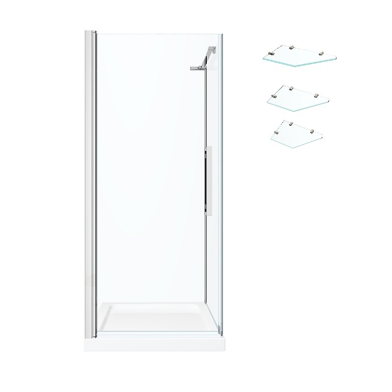 OVE DECORS PA0601F1 ENDLESS PASADENA 34 INCH CORNER FRAMELESS PIVOT SHOWER DOOR WITH BASE AND SHELVES