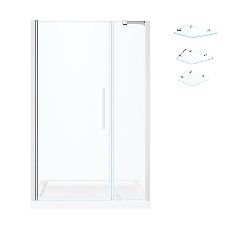 OVE DECORS PA0650J1 ENDLESS PASADENA 48 INCH ALCOVE FRAMELESS PIVOT SHOWER DOOR WITH BASE AND SHELVES