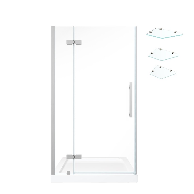 OVE DECORS TA1300C1 ENDLESS TAMPA 38 INCH ALCOVE FRAMELESS HINGE SHOWER DOOR WITH BASE AND SHELVES
