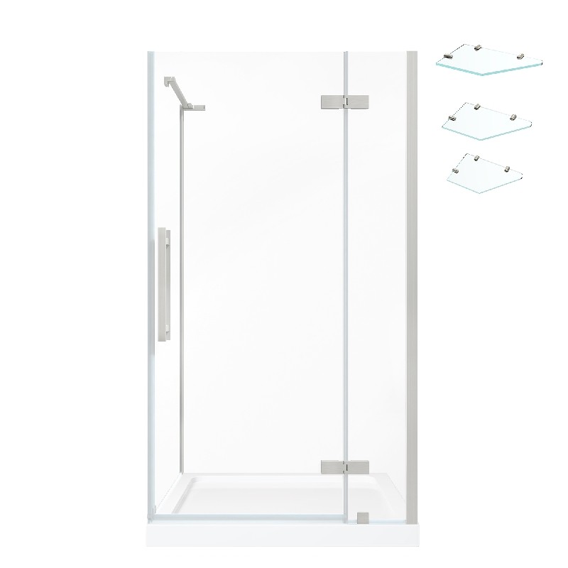 OVE DECORS TA1303C1 ENDLESS TAMPA 38 INCH CORNER FRAMELESS HINGE SHOWER DOOR WITH BASE AND SHELVES