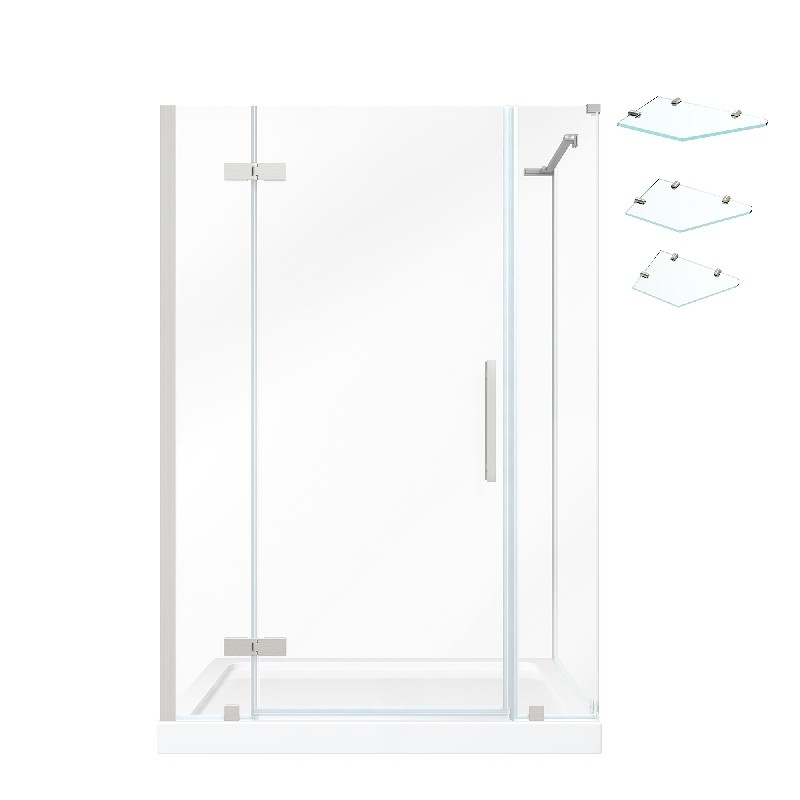 OVE DECORS TA133171 ENDLESS TAMPA 48 INCH CORNER FRAMELESS HINGE SHOWER DOOR WITH BASE AND SHELVES