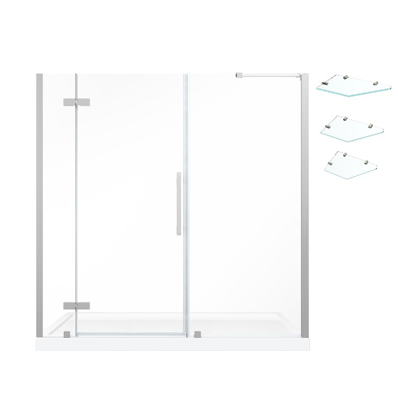 OVE DECORS TA1380A1 ENDLESS TAMPA 72 INCH ALCOVE FRAMELESS HINGE SHOWER DOOR WITH BASE AND SHELVES