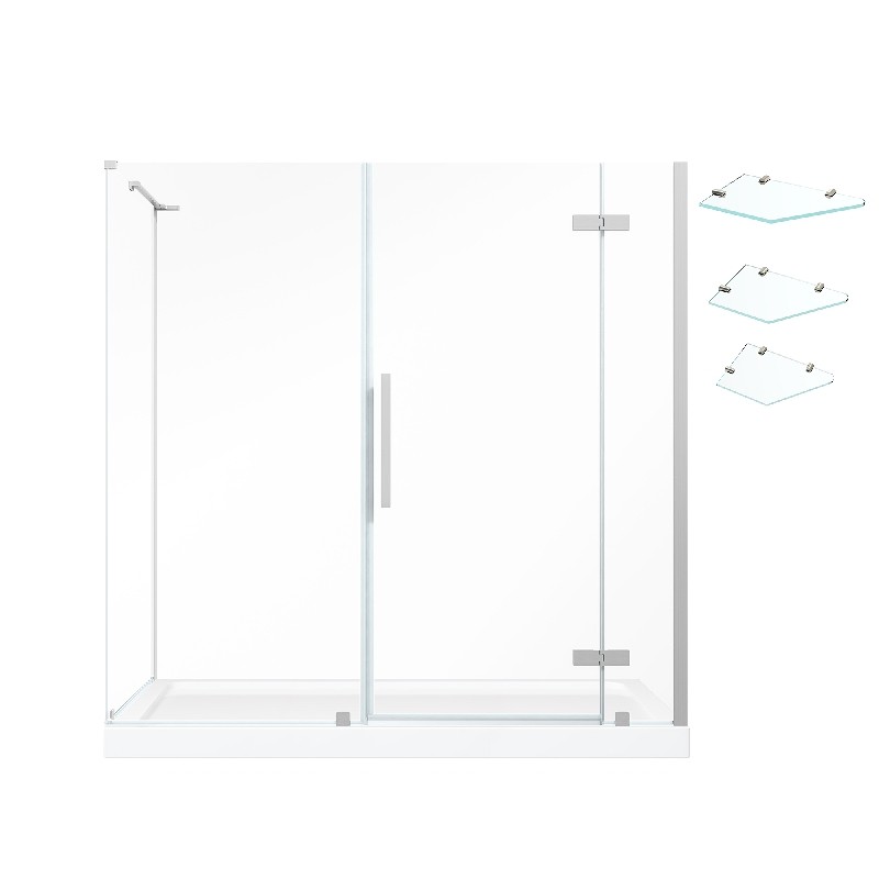 OVE DECORS TA138351 ENDLESS TAMPA 72 INCH CORNER FRAMELESS HINGE SHOWER DOOR WITH BASE AND SHELVES