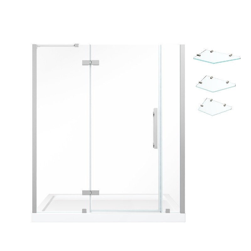 OVE DECORS TA232091 ENDLESS TAMPA 60 INCH ALCOVE FRAMELESS HINGE SHOWER DOOR WITH BASE AND SHELVES