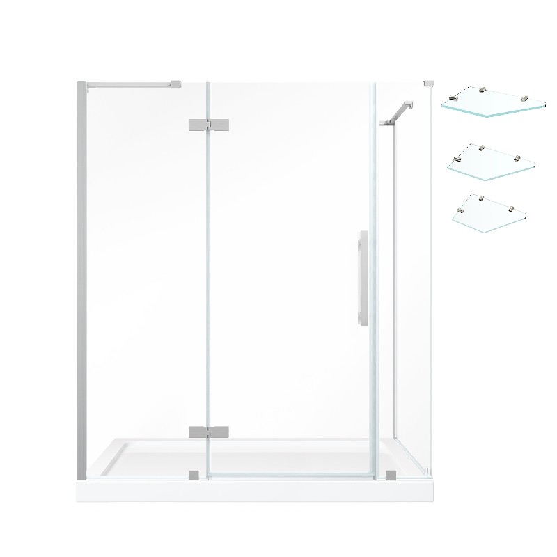 OVE DECORS TA232191 ENDLESS TAMPA 60 INCH CORNER FRAMELESS HINGE SHOWER DOOR WITH BASE AND SHELVES