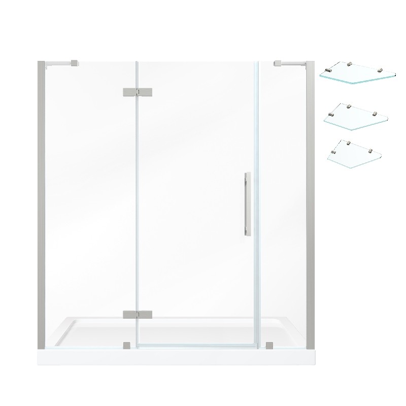 OVE DECORS TA2450A1 ENDLESS TAMPA 72 INCH ALCOVE FRAMELESS HINGE SHOWER DOOR WITH BASE AND SHELVES