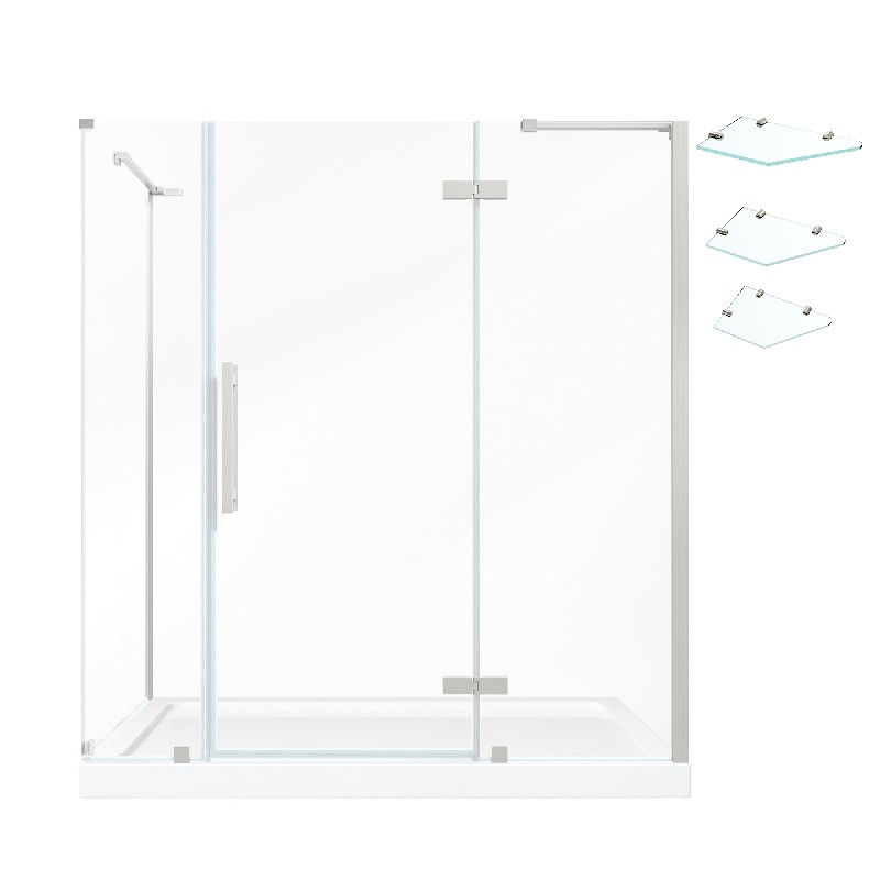 OVE DECORS TA2451A1 ENDLESS TAMPA 72 INCH CORNER FRAMELESS HINGE SHOWER DOOR WITH BASE AND SHELVES