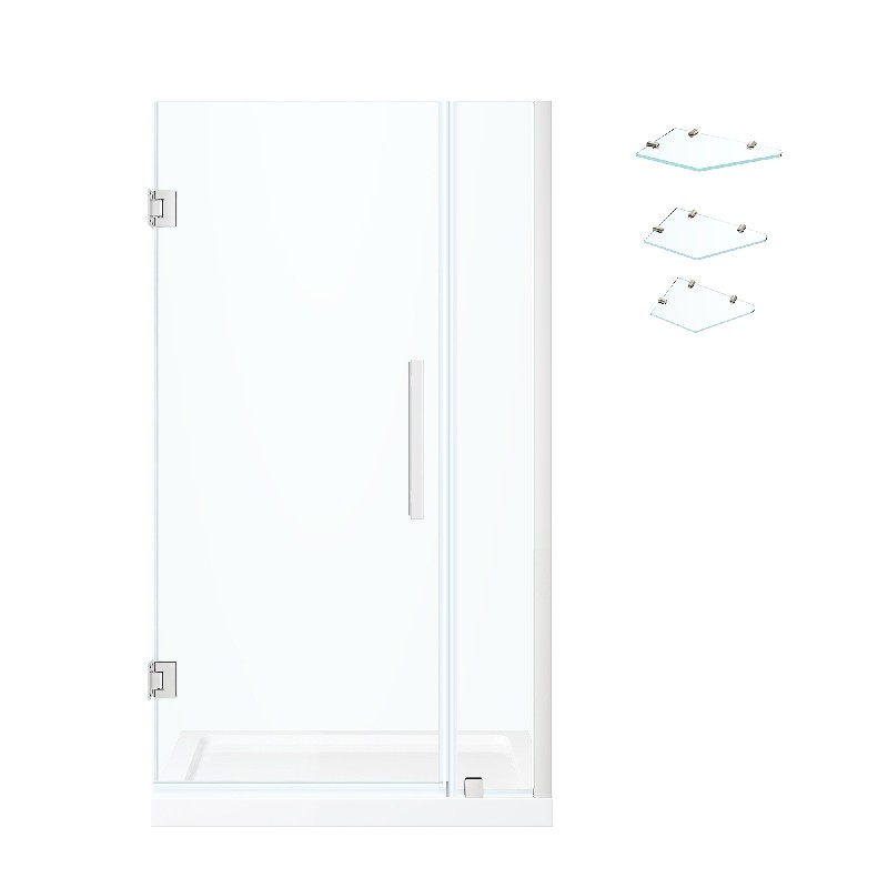 OVE DECORS TP0110E1 ENDLESS TAMPA-PRO 32 INCH ALCOVE FRAMELESS HINGE SHOWER DOOR WITH BASE AND SHELVES