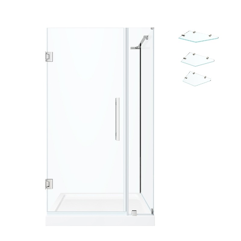 OVE DECORS TP0111E1 ENDLESS TAMPA-PRO 32 INCH CORNER FRAMELESS HINGE SHOWER DOOR WITH BASE AND SHELVES