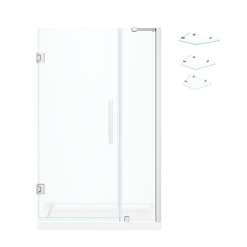 OVE DECORS TP0140C1 ENDLESS TAMPA-PRO 38 INCH ALCOVE FRAMELESS HINGE SHOWER DOOR WITH BASE AND SHELVES