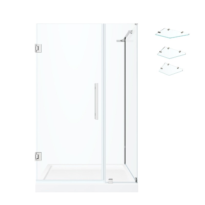 OVE DECORS TP0141H1 ENDLESS TAMPA-PRO 38 INCH CORNER FRAMELESS HINGE SHOWER DOOR WITH BASE AND SHELVES