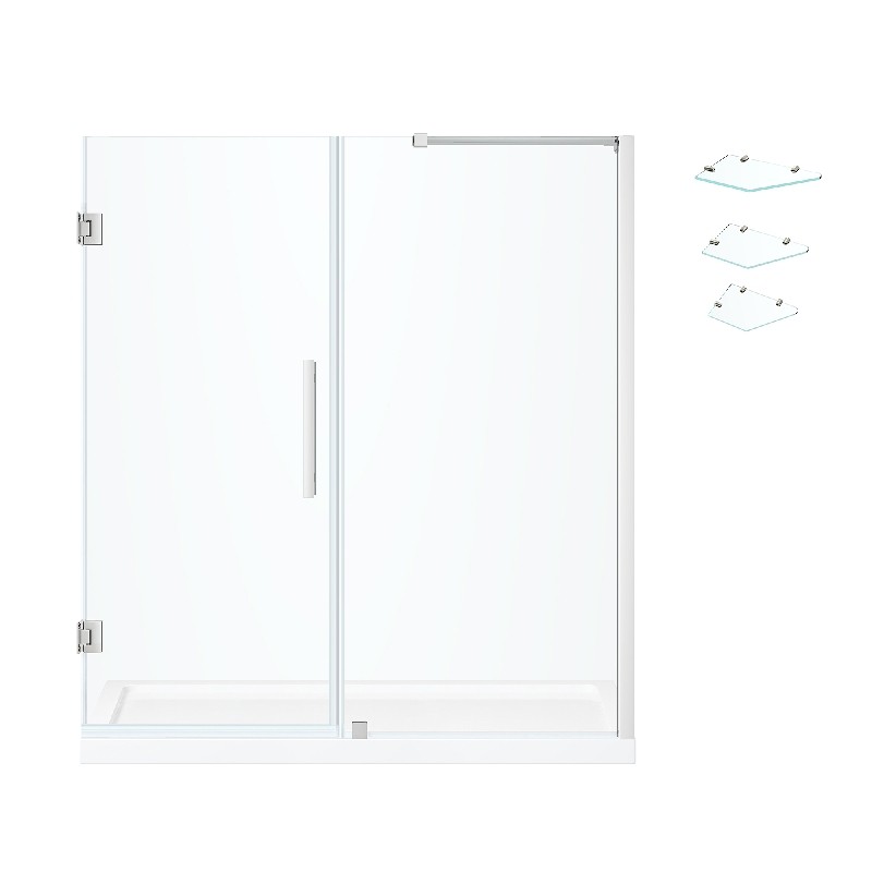 OVE DECORS TP018091 ENDLESS TAMPA-PRO 60 INCH ALCOVE FRAMELESS HINGE SHOWER DOOR WITH BASE AND SHELVES