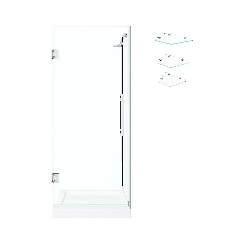 OVE DECORS TP0201E1 ENDLESS TAMPA-PRO 32 INCH CORNER FRAMELESS HINGE SHOWER DOOR WITH BASE AND SHELVES