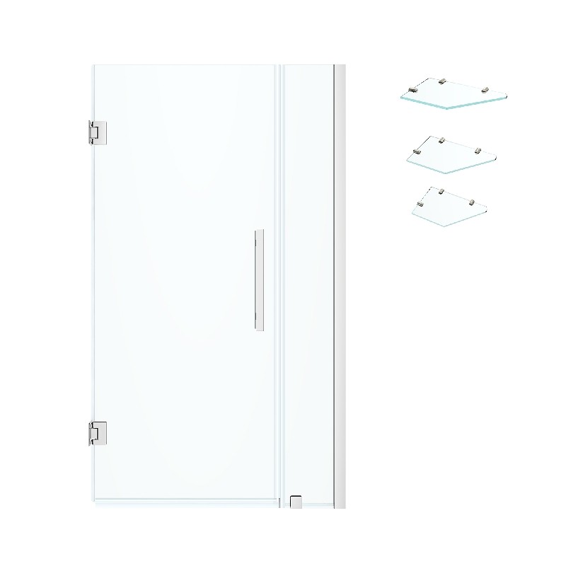 OVE DECORS TP022001 ENDLESS TAMPA-PRO 39 1/8 INCH ALCOVE FRAMELESS HINGE SHOWER DOOR WITH SHELVES