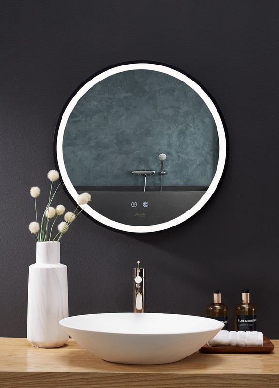 ANCERRE DESIGNS LEDM-CIRQUE-24-B CIRQUE 24 X 24 INCH ROUND LED BLACK FRAMED MIRROR WITH DEFOGGER AND DIMMER