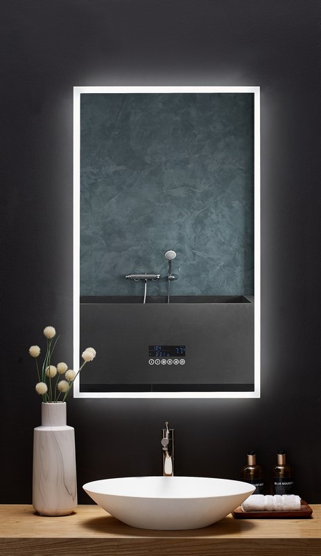 ANCERRE DESIGNS LEDM-IMMERSION-24 IMMERSION 24 X 40 INCH LED FRAMELESS MIRROR WITH BLUETOOTH, DEFOGGER AND DIGITAL DISPLAY