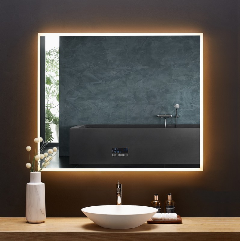ANCERRE DESIGNS LEDM-IMMERSION-48 IMMERSION 48 X 40 INCH LED FRAMELESS MIRROR WITH BLUETOOTH, DEFOGGER AND DIGITAL DISPLAY