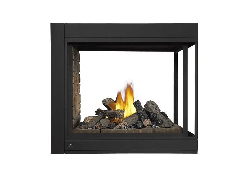 NAPOLEON BHD4PN ASCENT MULTI-VIEW 43 1/4 INCH BUILD-IN DIRECT VENT GAS FIREPLACE WITH THREE SIDED PENINSULA AND LOG SET - BLACK
