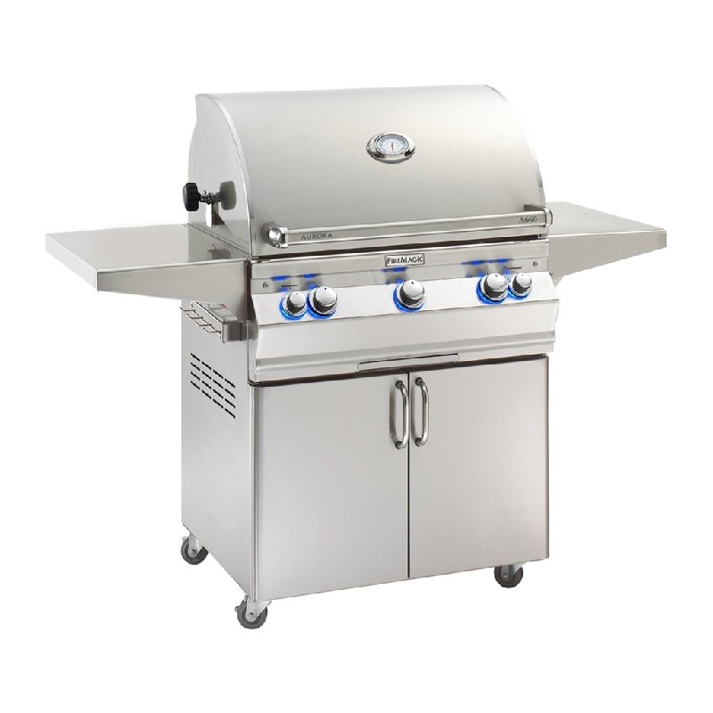 FIRE MAGIC GRILLS A660S-8A-61 AURORA FREE-STANDING GRILL WITH BACKBURNER, ROTISSERIE AND ANALOG THERMOMETER