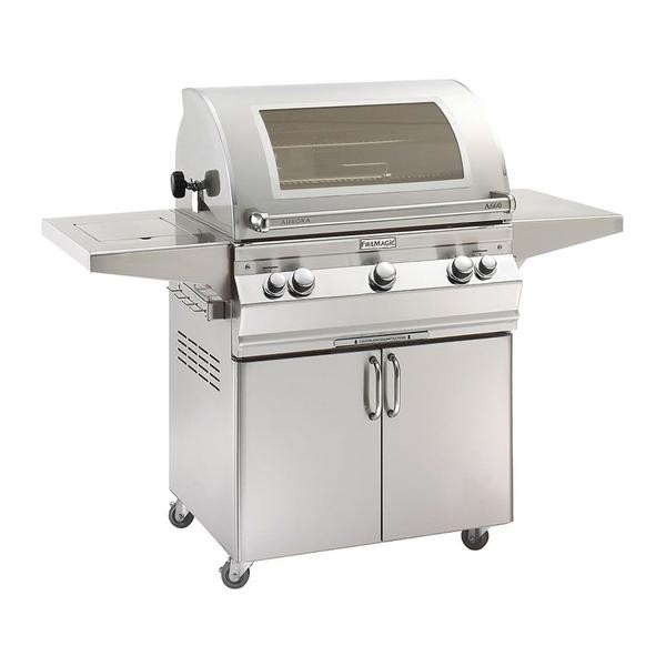 FIRE MAGIC GRILLS A660S-8A-62-W AURORA 62 1/4 INCH FREE-STANDING GRILL WITH SINGLE SIDE BURNER, ROTISSERIE, ANALOG THERMOMETER AND VIEW WINDOW