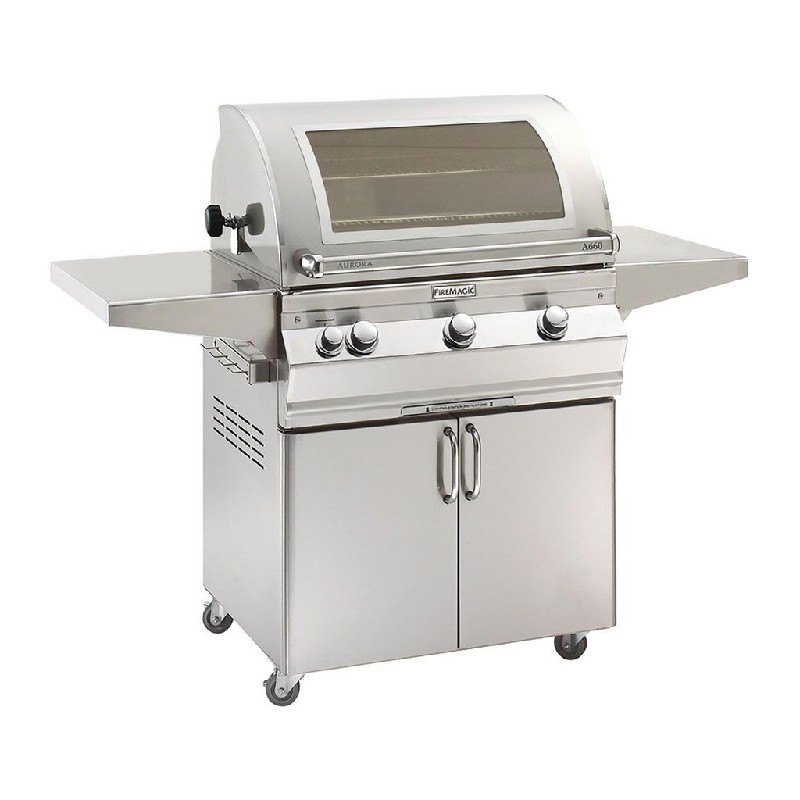 FIRE MAGIC GRILLS A660S-8EA-61-W AURORA PORTABLE GRILL WITH ANALOG THERMOMETER AND ROTISSERIE, VIEW WINDOW