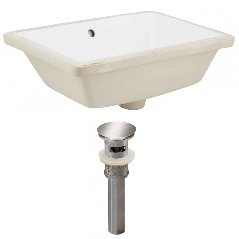 AMERICAN IMAGINATIONS AI-24791 18 1/4 INCH RECTANGLE UNDERMOUNT SINK SET IN WHITE WITH OVERFLOW DRAIN - BRUSHED NICKEL HARDWARE