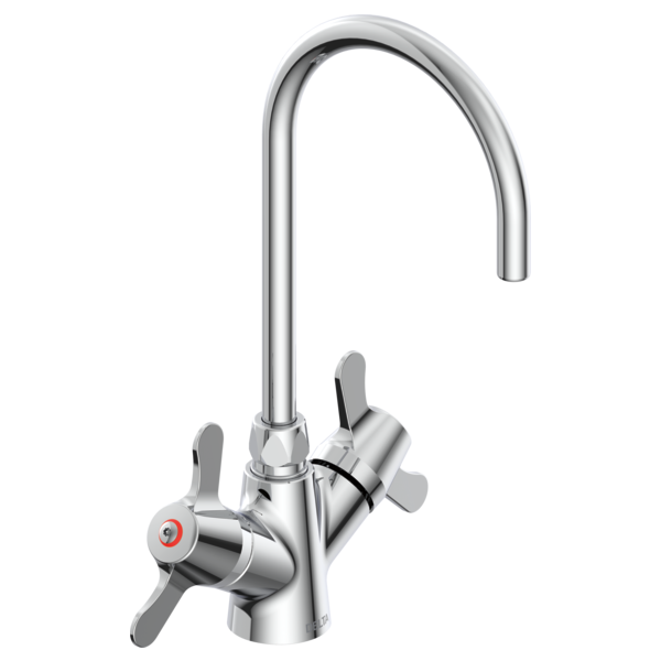DELTA 25C3877 COMMERCIAL 10 3/4 INCH SINGLE HOLE DECK MOUNT TWO HANDLES 1 GPM CERAMIC DISC BATHROOM FAUCET WITH LEVER HANDLES AND SMOOTH END GOOSENECK SPOUT AERATOR - CHROME