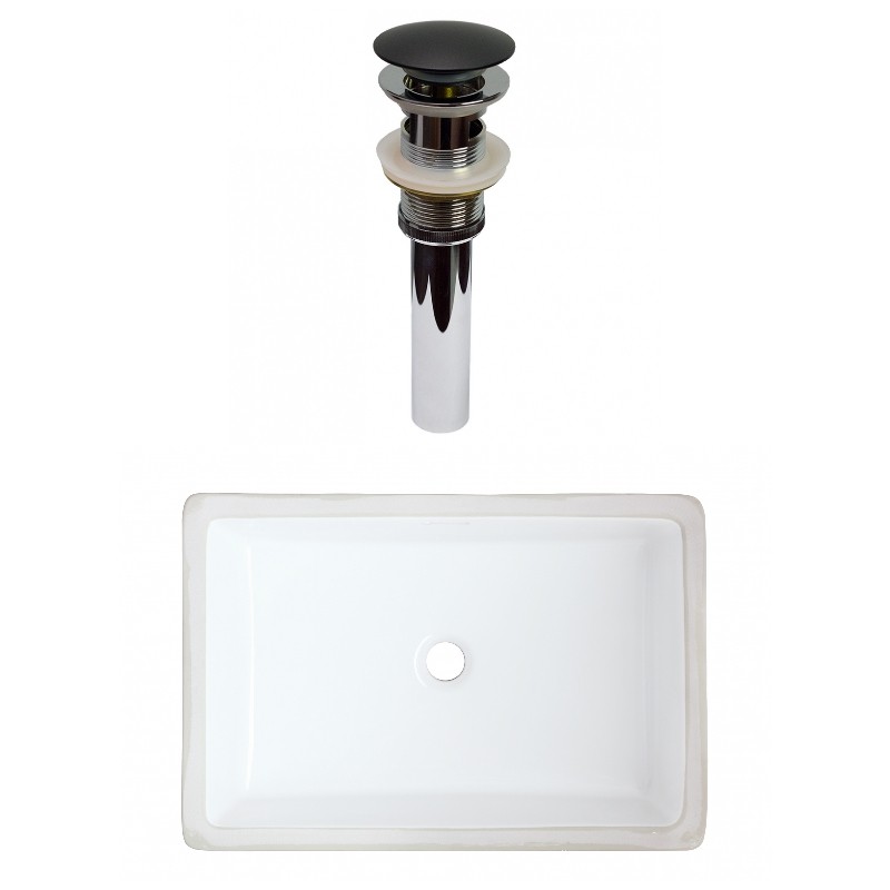 AMERICAN IMAGINATIONS AI-31801 21 1/2 INCH CUPC LISTED RECTANGLE UNDERMOUNT SINK SET IN WHITE WITH OVERFLOW DRAIN - BLACK HARDWARE