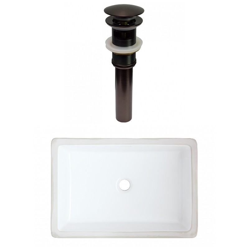 AMERICAN IMAGINATIONS AI-31805 21 1/2 INCH CUPC LISTED RECTANGLE UNDERMOUNT SINK SET IN WHITE WITH OVERFLOW DRAIN - OIL RUBBED BRONZE HARDWARE